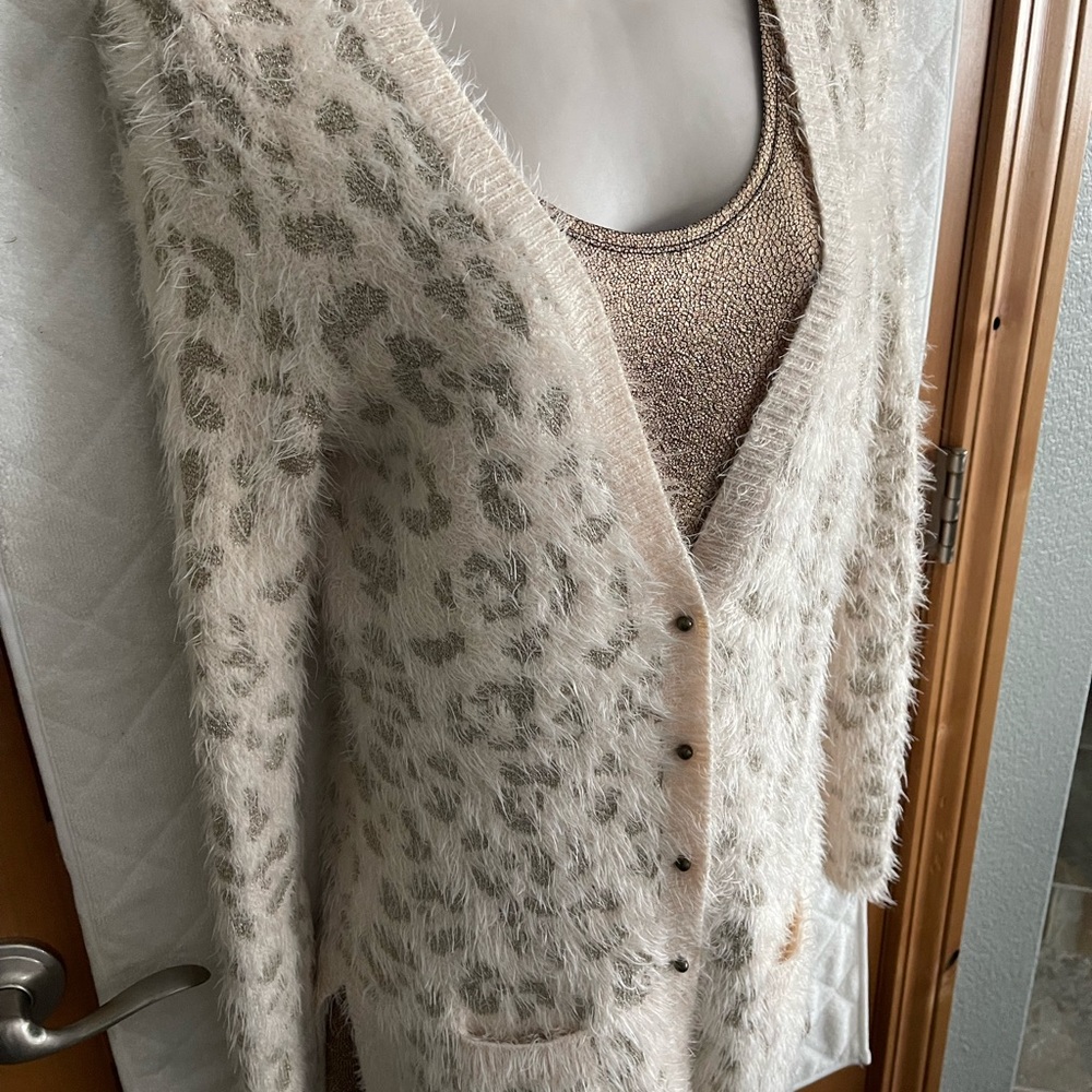 Maison Jules Cream and Rose Gold Soft Leopard Cardigan